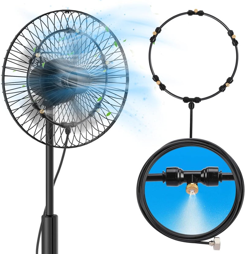 Bigmeta Anti-leak Fan Mister for Outside Patio - Pre-Assembled Cooling System with 19FT Misting Line 5 Heavy-duty Brass Nozzles, Summer Porch Garden Backyard Yard Water Mister Spray(No Fans) - Image 1